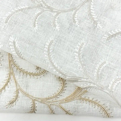 Embroidered Trailing Vine Sheer Linen Blend Fabric by the Yard, 54" Width, CL1173