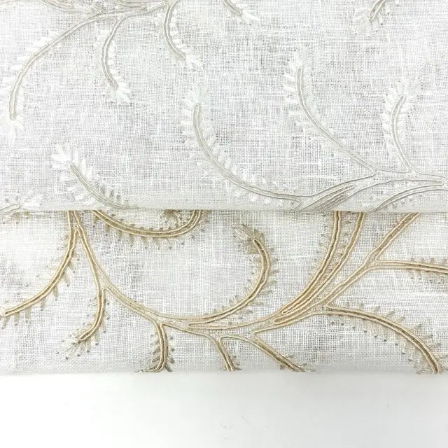Embroidered Trailing Vine Sheer Linen Blend Fabric by the Yard, 54" Width, CL1173