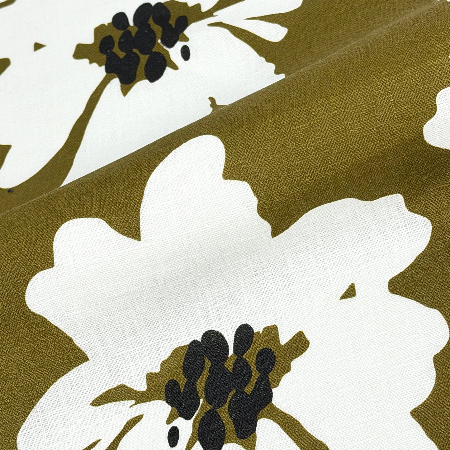 Mid-Century Modern Floral 100% Linen Fabric Flat Roman Shade, CL1175