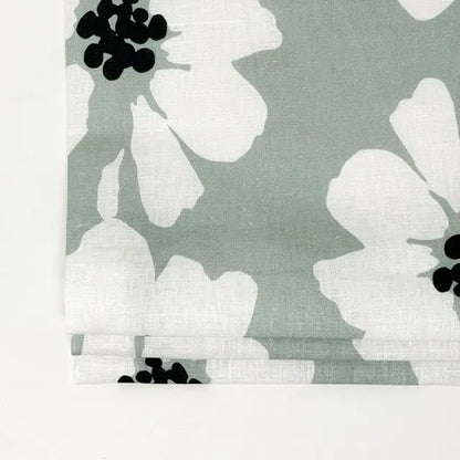 Mid-Century Modern Floral 100% Linen Fabric Flat Roman Shade, CL1175