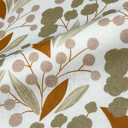 Retro Botanical Mid-Century Modern 100% Linen Fabric by the Yard, 57"Width, CL1176