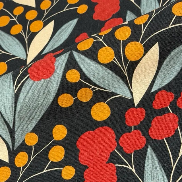 Retro Botanical Mid-Century Modern 100% Linen Fabric by the Yard, 57"Width, CL1176