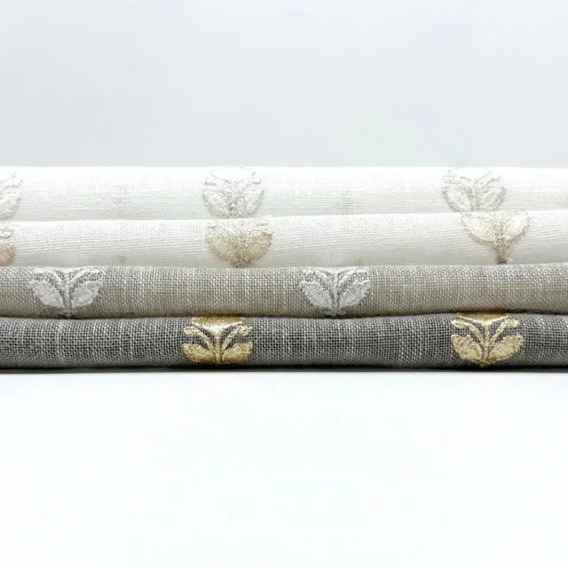 Elegant Embroidered Floral Sprig Sheer Linen Blend Fabric by the Yard, 54"Width, CL1179