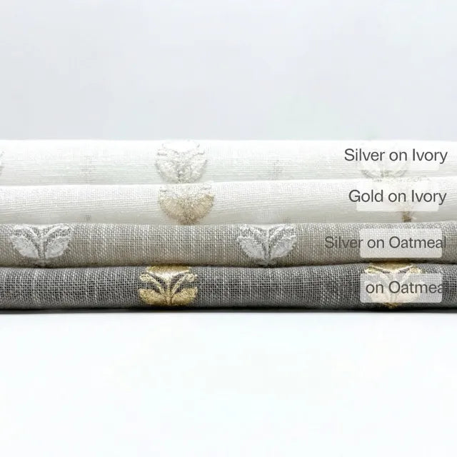Elegant Embroidered Floral Sprig Sheer Linen Blend Fabric by the Yard, 54"Width, CL1179