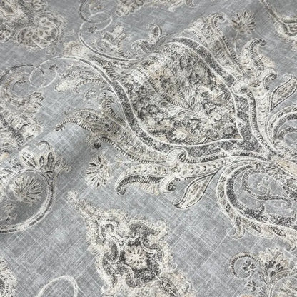 Vintage Damask Grey Linen Custom Flat Roman Shade, CL1188