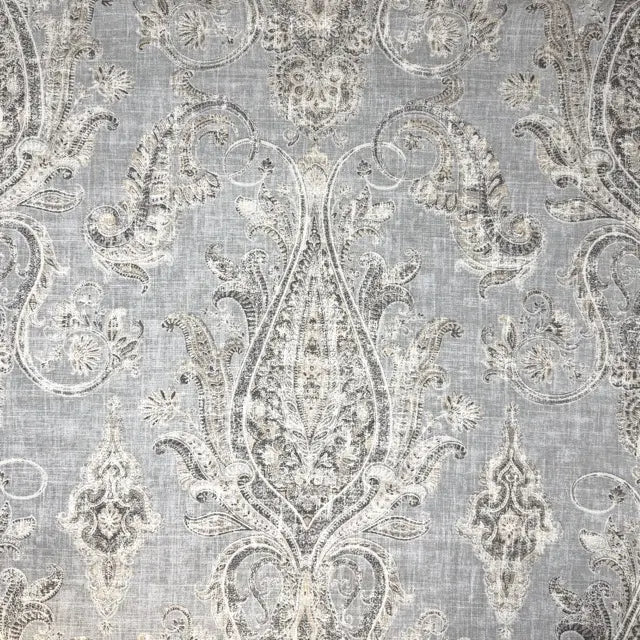 Vintage Damask Grey Linen Custom Flat Roman Shade, CL1188