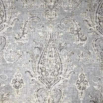 Vintage Damask Grey Linen Custom Flat Roman Shade, CL1188