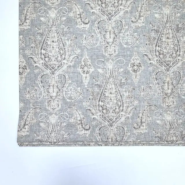 Vintage Damask Grey Linen Custom Flat Roman Shade, CL1188