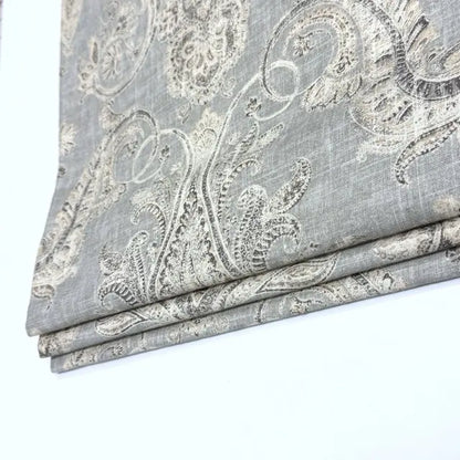 Vintage Damask Grey Linen Custom Flat Roman Shade, CL1188