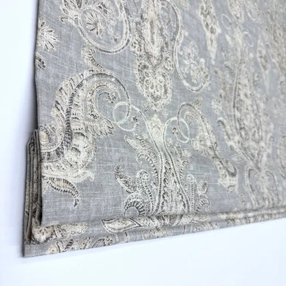 Vintage Damask Grey Linen Custom Flat Roman Shade, CL1188