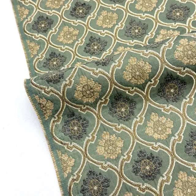 Classic Sage Green Ogee Medallion Jacquard Flat Roman Shade, CL1191