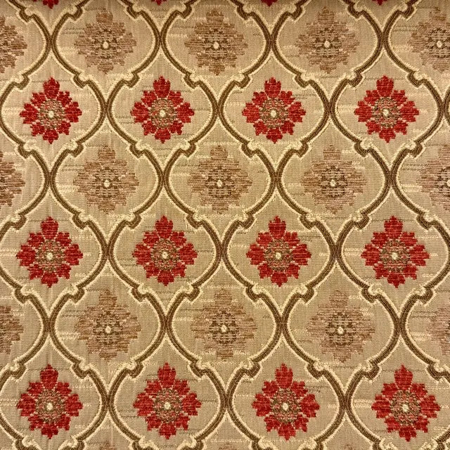 Beige Ogee Medallion Jacquard Flat Roman Shade, CL1191