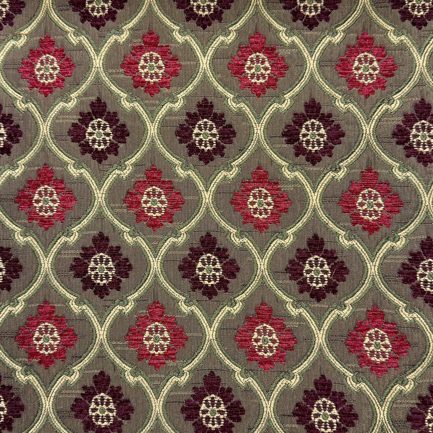 Khaki Sage Green Damask Jacquard Flat Roman Shade, CL1191