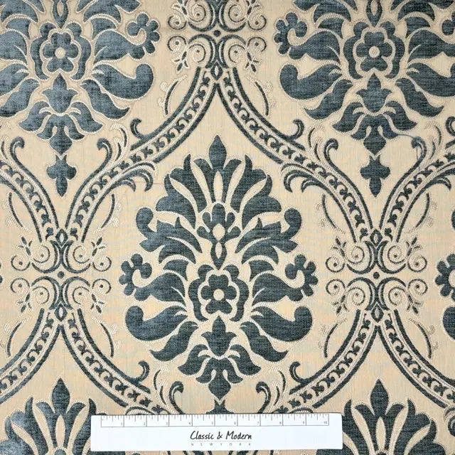 Luxury Textured Velvet Damask Fabric Flat Roman Shade, CL1194