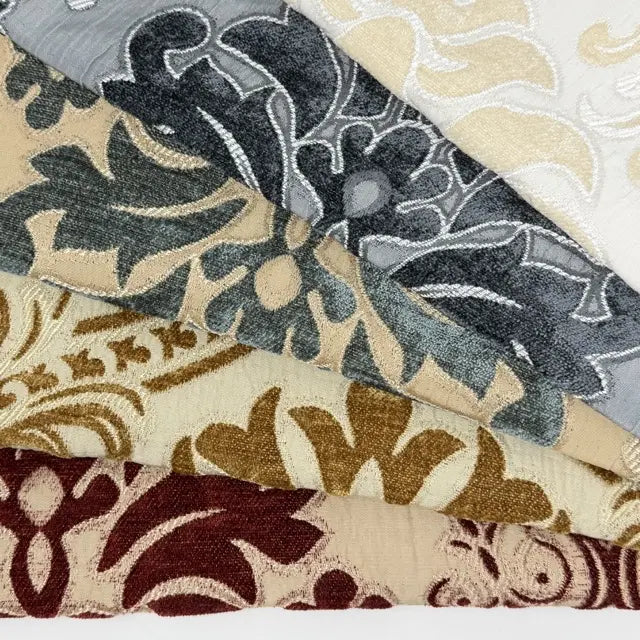 Luxury Textured Velvet Damask Fabric Flat Roman Shade, CL1194