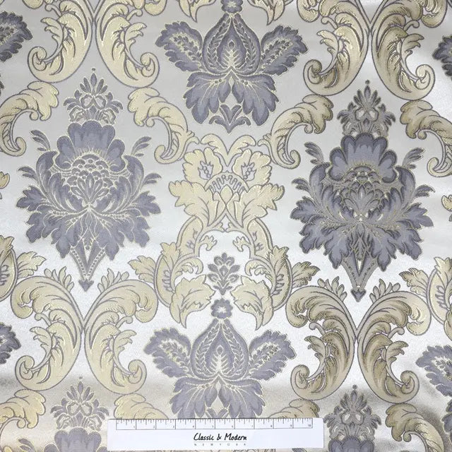 Luminous Floral Damask Jacquard Fabric Flat Roman Shade, CL1197