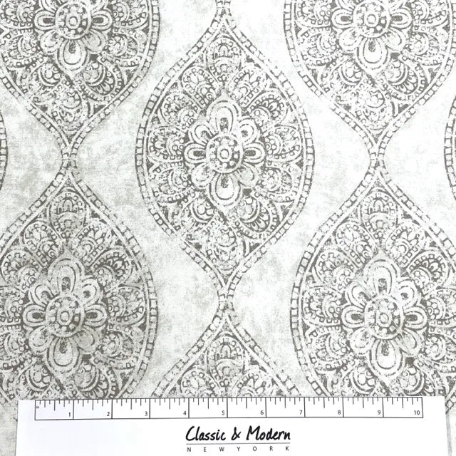 Damask Floral Gray Cotton Duck Flat Roman Shade, CL1201