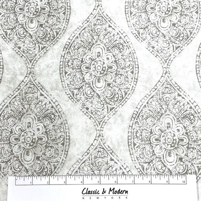 Damask Floral Gray Cotton Duck Flat Roman Shade, CL1201
