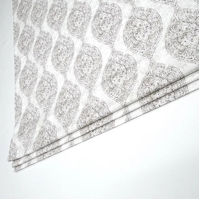 Damask Floral Gray Cotton Duck Flat Roman Shade, CL1201