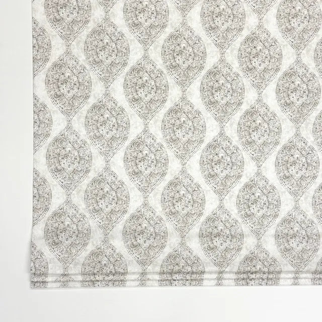 Damask Floral Gray Cotton Duck Flat Roman Shade, CL1201