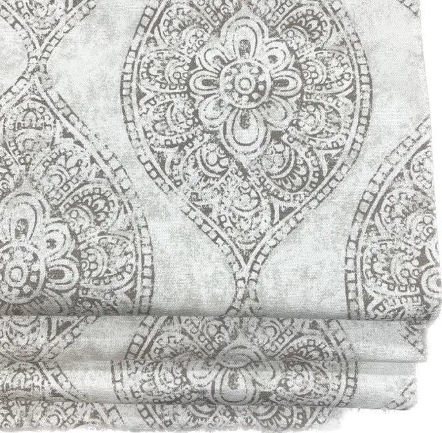 Damask Floral Gray Cotton Duck Flat Roman Shade, CL1201