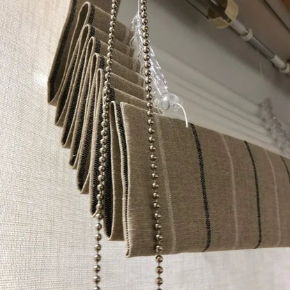 Multi Color Striped Linen Flat Roman Shade, CL1207