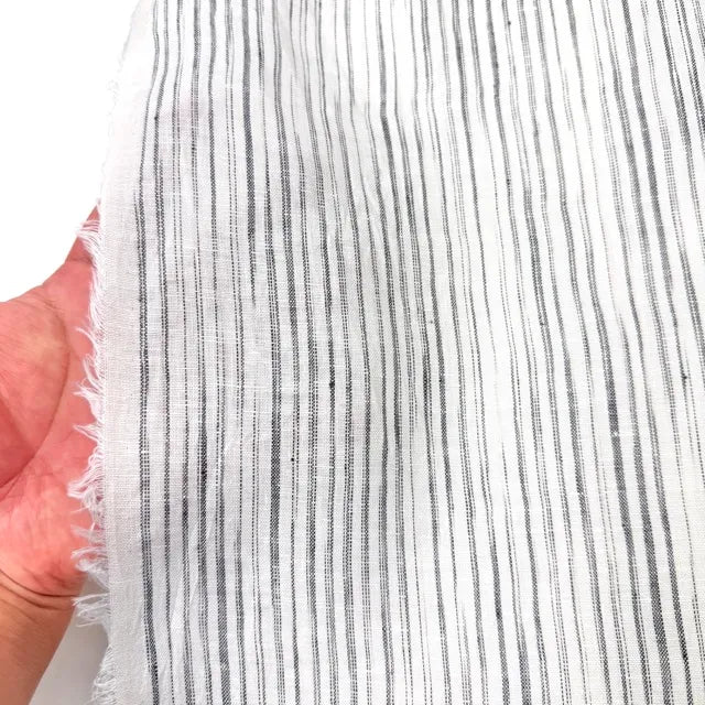 Narrow Irregular Stripe 100% Natural Linen Custom Made Flat Roman shade | CL1039