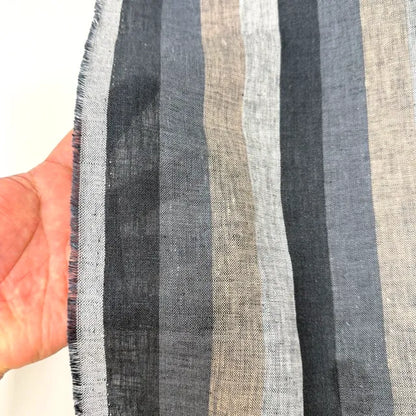 Dark Multi Colors Striped 100% Natural Linen Fabric by the Yard | 53"Width | CL1042