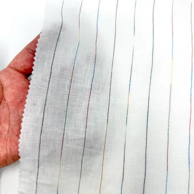 Thin Striped Multi Colors 100% Natural Linen Flat Relaxed Casual Roman Shade | CL1043