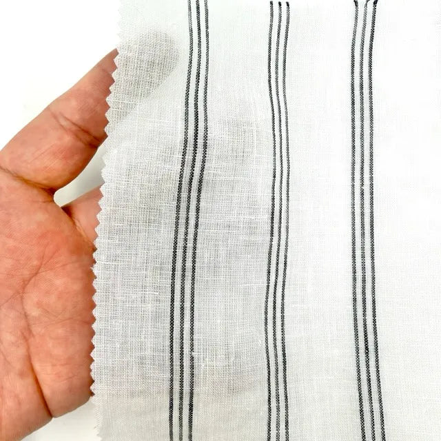 Dark Grey Thin Stripes 100% Natural Linen contemporary Flat Roman Shade | CL1044