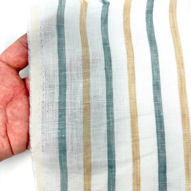 Green Yellow Striped 100% Natural Linen Flat roman Shade | CL1045