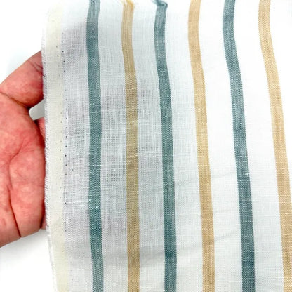 Green Yellow Striped 100% Natural Linen Flat roman Shade | CL1045