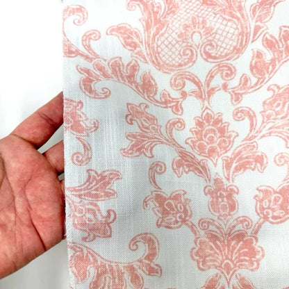 Distressed Damask Floral Faux Linen Flat Roman Shade | CL1091