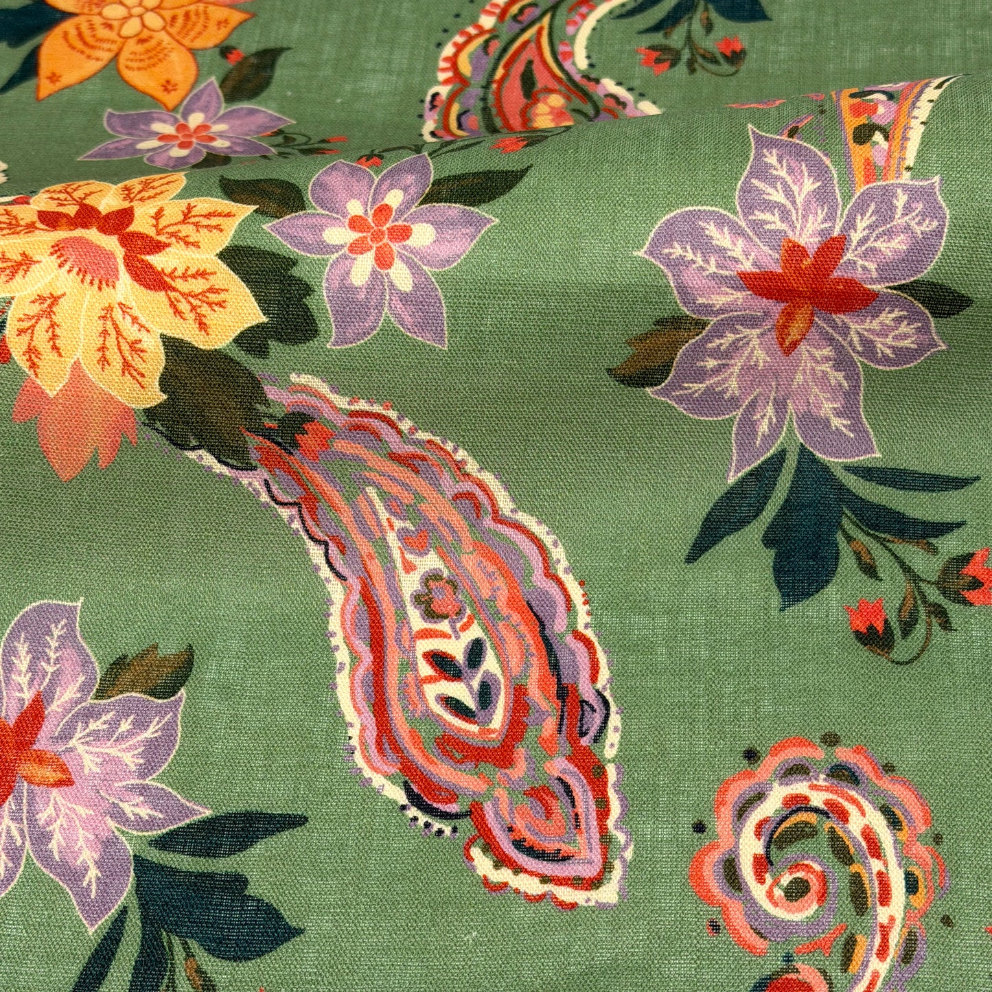 Paisley Floral Handkerchief Light Weight 100% Linen Fabric By The Yard, 57"Width, CL1107