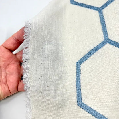 Embroidered Blue Hexagon Geometric Linen-Blend Fabric Flat Roman Shade, CL1144