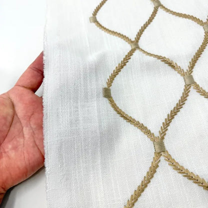 Geometric Embroidery Gold Linen Flat Roman Shade, CL1160