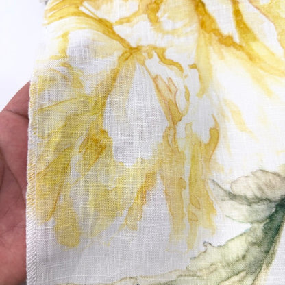 Watercolor Floral Print 100% Linen Fabric by the Yard, 57"Width, CL1177