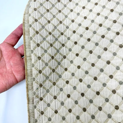 Green Beige Geometric Trellis Jacquard Fabric Flat Roman Shade, CL1187