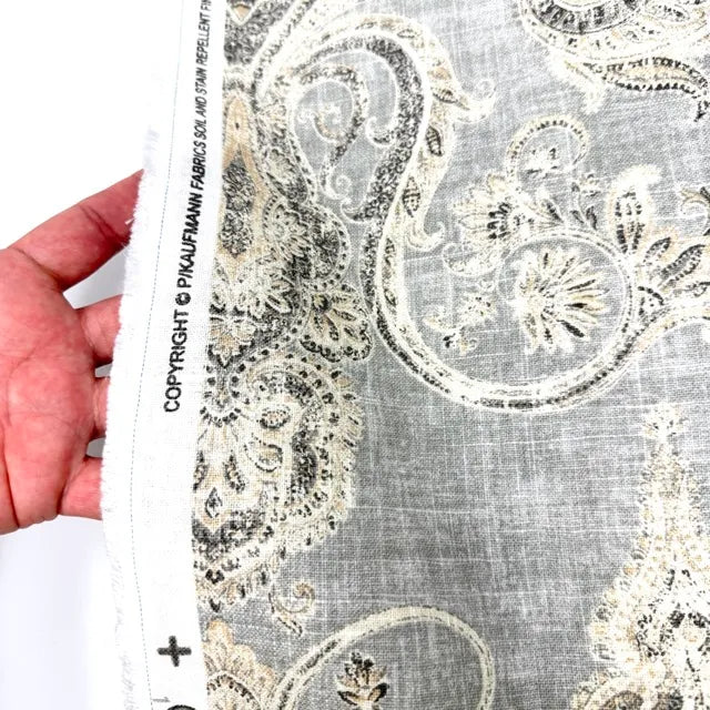 Vintage Damask Grey Linen Custom Flat Roman Shade, CL1188