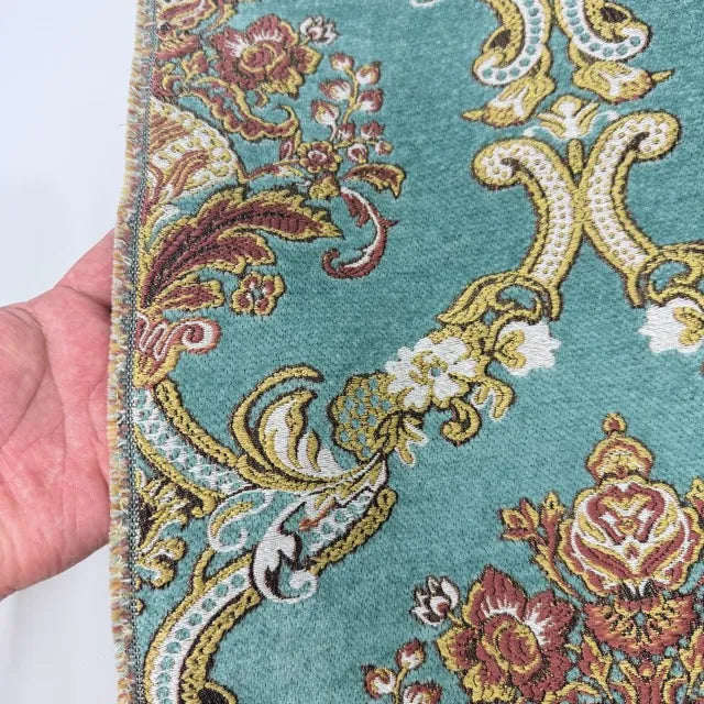 Sage Floral Damask Velvet Classic Flat Roman Shade, CL1195