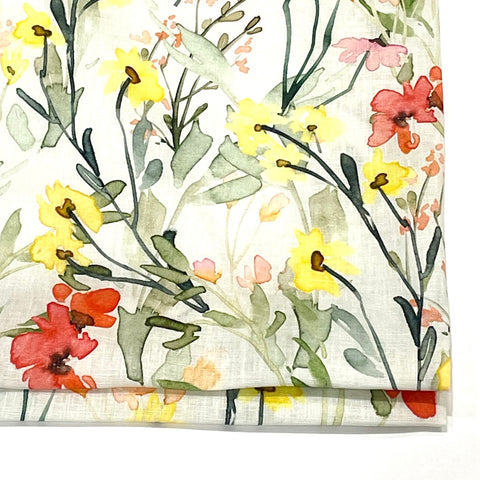 Water Color Floral Light Weight 100% Linen Flat Roman Shade, Multi Watercolor Farmhouse Casual Shade Linen/CL1117