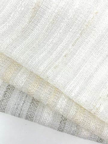 White & Ecru 100% Sheer Linen Fabric By The Yard, Curtain, Drapery, Table Top, 58" Width/CL1054