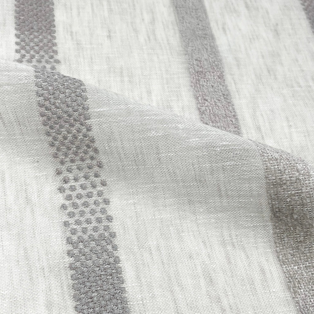 Dot and Texture Stripe Embroidery Blend Sheer Linen Fabric, 118"Width, CL1118