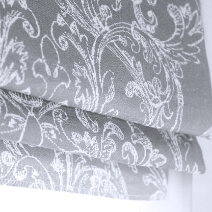 Floral Printed Damask Faux Linen Fabric Flat Roman Shade, CL1129