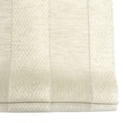 Wide Textured Striped Ivory Sheer Linen Blend Flat Roman Shade / CL1138