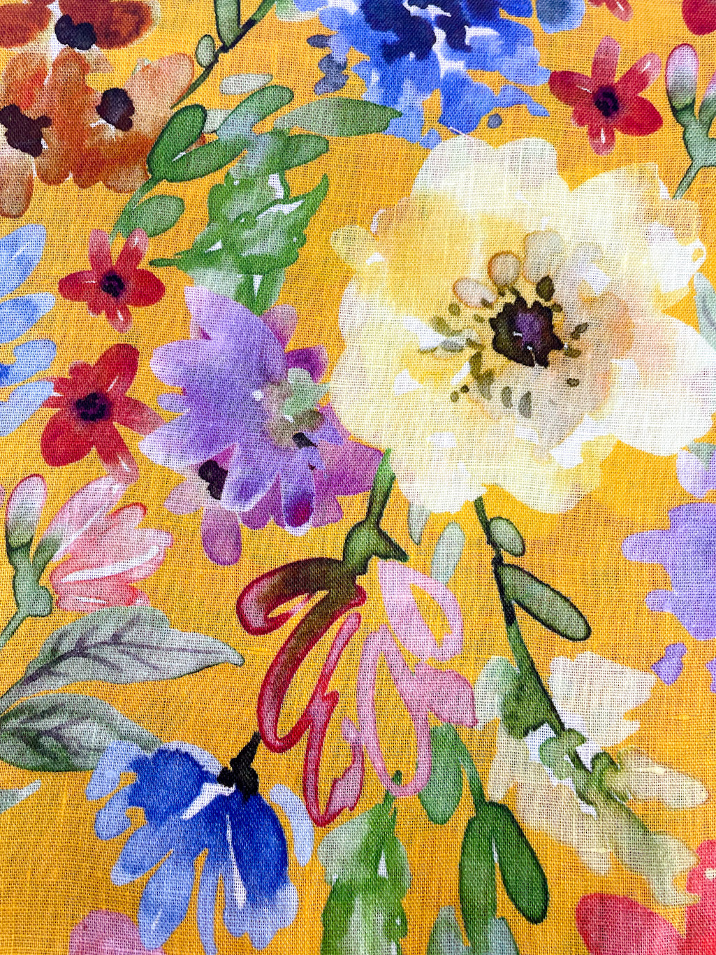 Floral Handkerchief Light Weight 100% Linen Fabric By The Yard, Dress, Skirt, Pant, Curtain, Drapery, Table Top, 57" Width/CL1103
