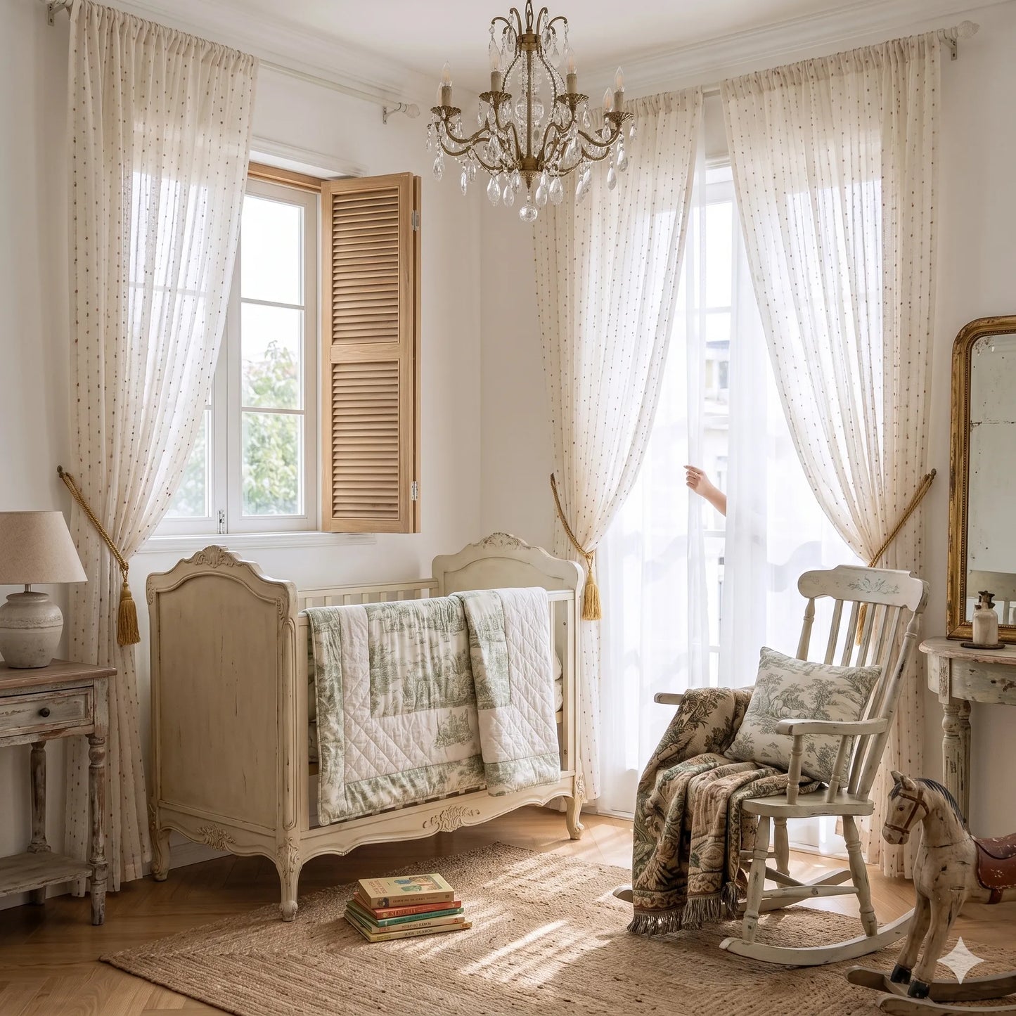 French Country Chic Dotted Rainbow Embroidered Sheer Linen Curtains, CD1007