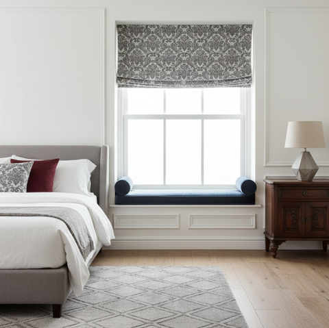 Grey Damask Velvet Classic Flat Roman Shade/CL1196