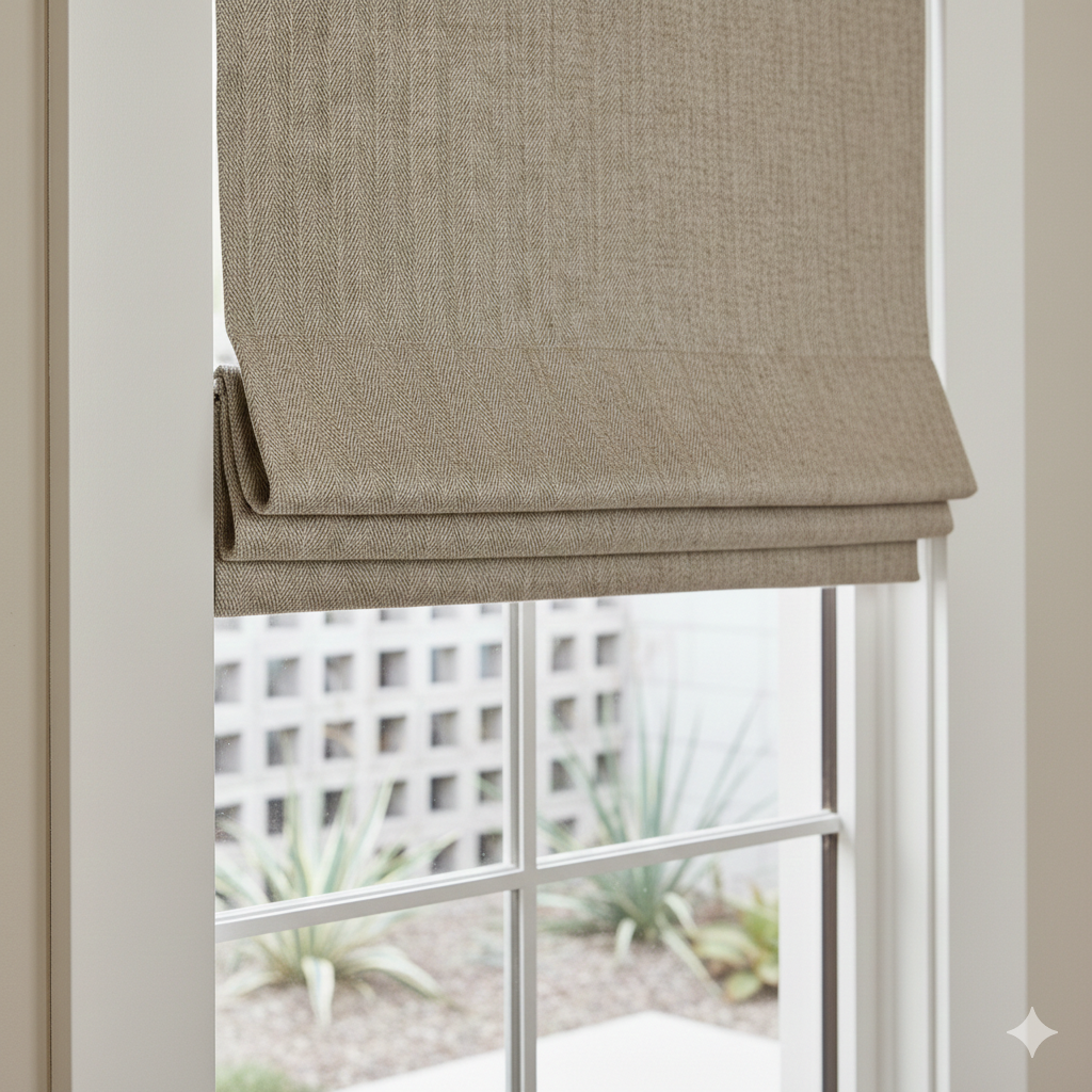 Herringbone Pattern 100% Natural Linen Flat Custom Farmhouse Modern Roman Shade, CL1047