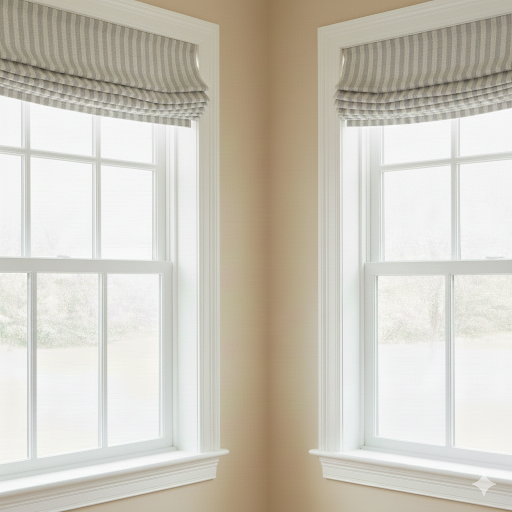 Beige and Tan 100% Striped Linen Flat Roman Shade, CL1115